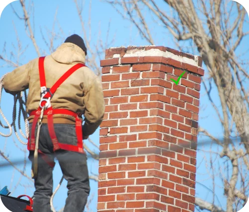 Annapolis chimney sweep technician working on a brick chimney